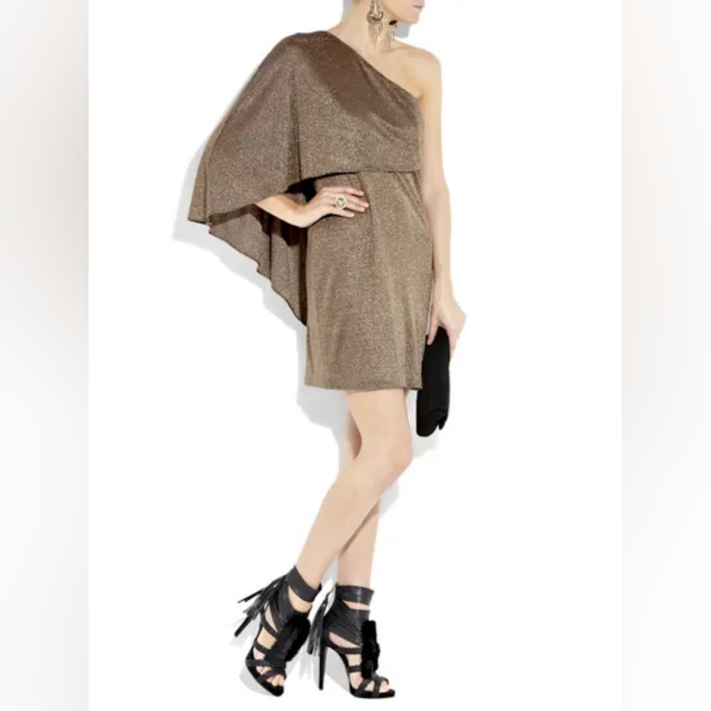 Halston Heritage Asymmetric Metallic‎ Jersey Dress
